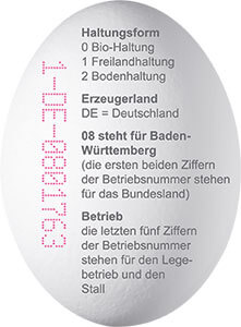 Ei mit Beschreibung der Haltungsform und Erzeugerland